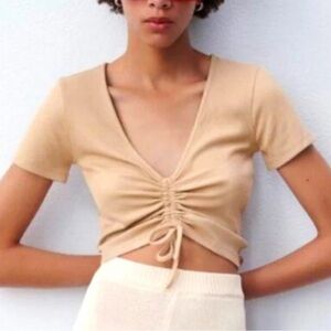 Zara ribbed top with adjustable gathered detail at the front